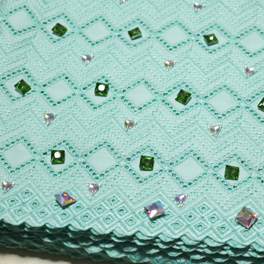 Exclusive Cotton Voile Green Swiss Lace Fabric With Crystal Blazelace