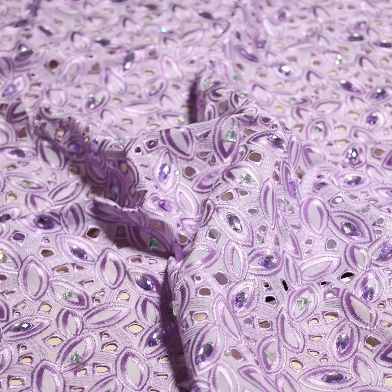 Light purple Cotton Voile Swiss Lace Fabric With Crystal Blazelace