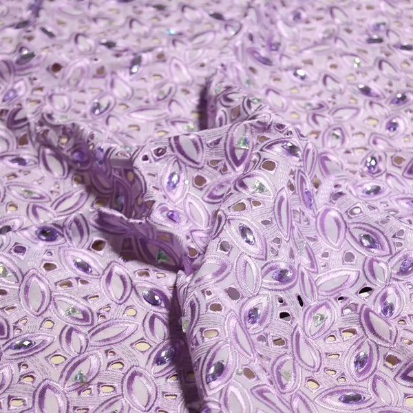 Light purple Cotton Voile Swiss Lace Fabric With Crystal Blazelace