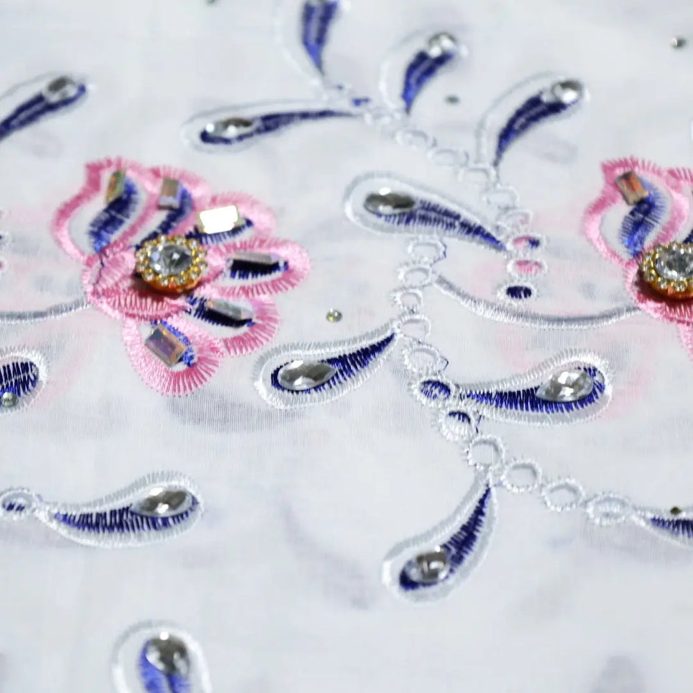 Flower African Cotton Voile With Cystal Swiss Lace Tulle Embroidery lace Blazelace