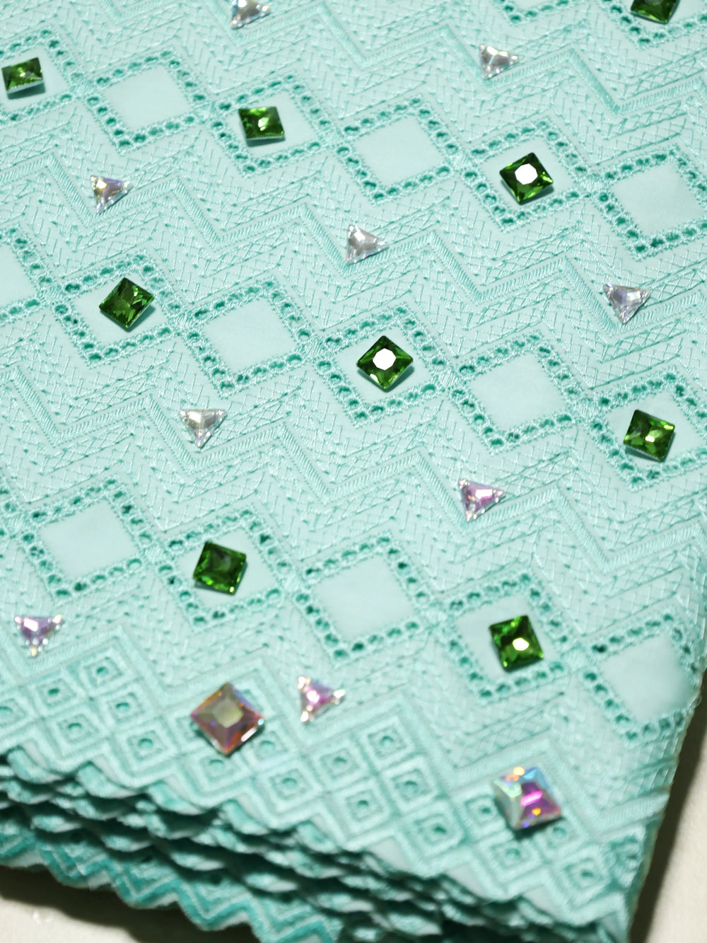 Exclusive Cotton Voile Green Swiss Lace Fabric With Crystal Blazelace