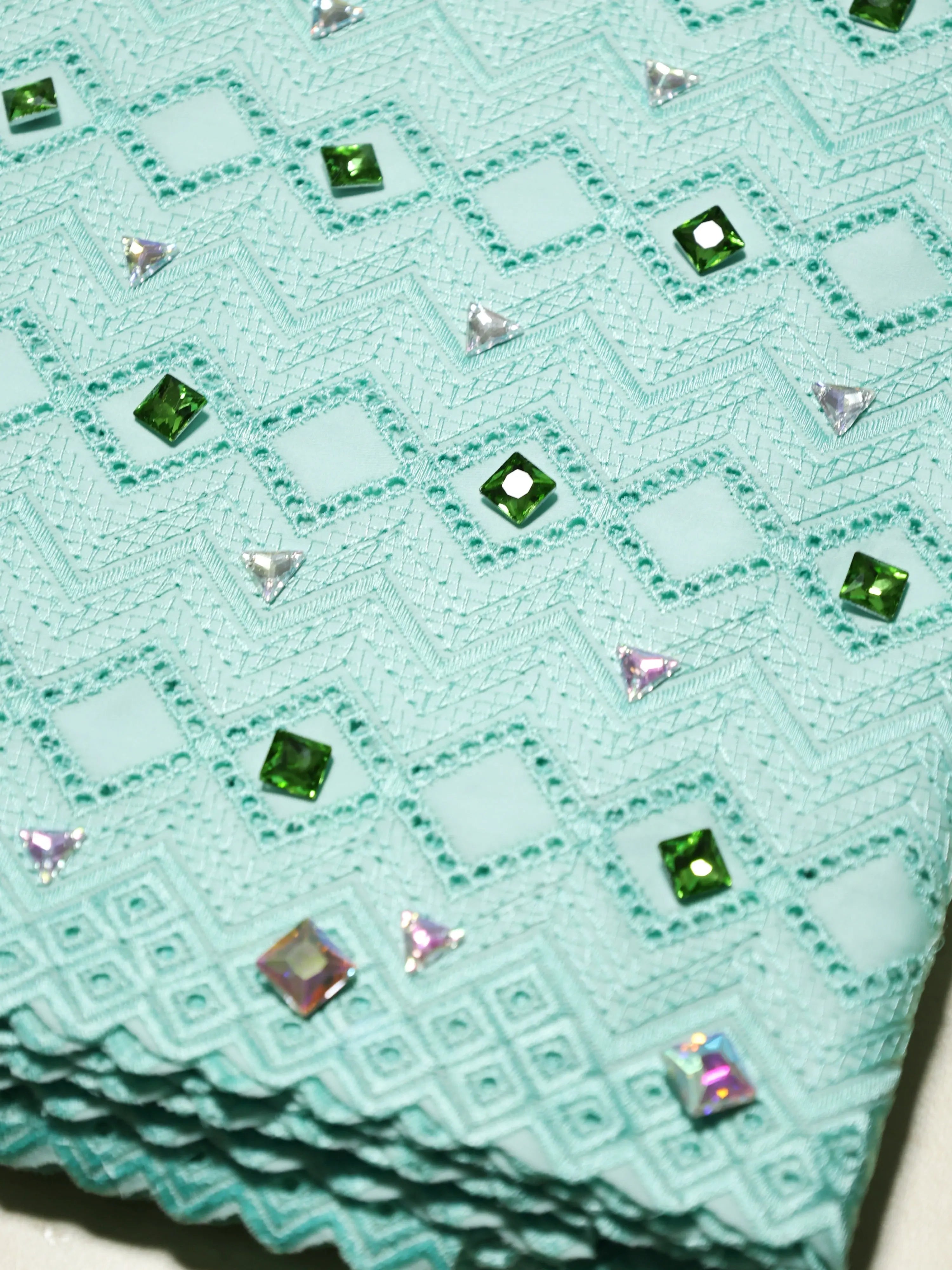 Exclusive Cotton Voile Green Swiss Lace Fabric With Crystal Blazelace
