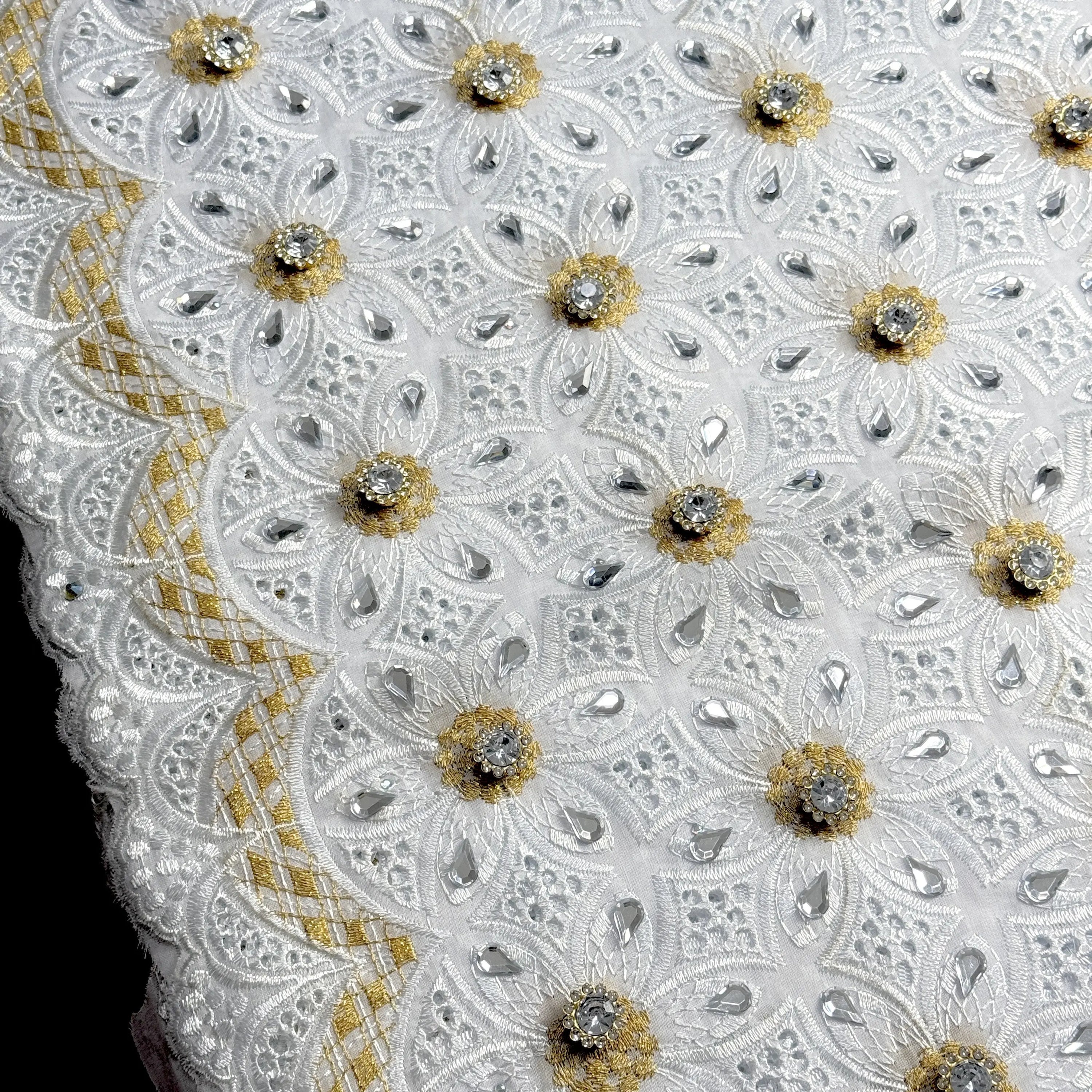 Shiny Cotton Voile Flower Purple Swiss Lace Fabric With Crystal Blazelace