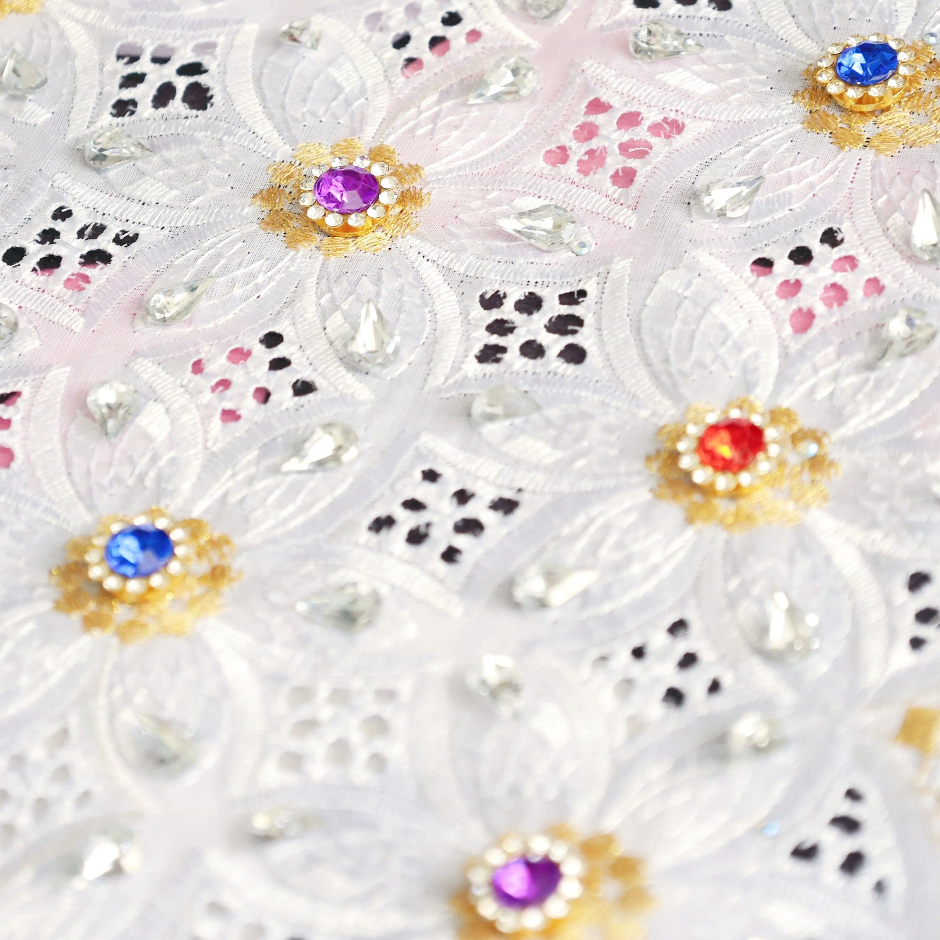 Swiss Lace With Colorful Crystal For Party Wedding Blazelace