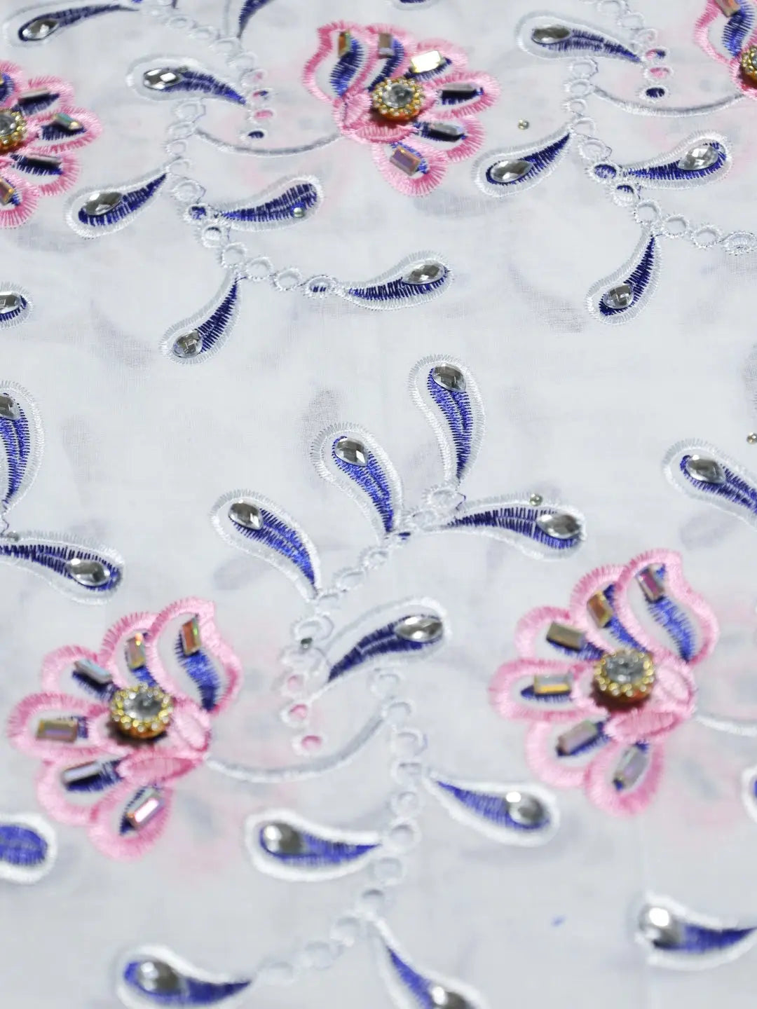 Flower African Cotton Voile With Cystal Swiss Lace Tulle Embroidery lace Blazelace