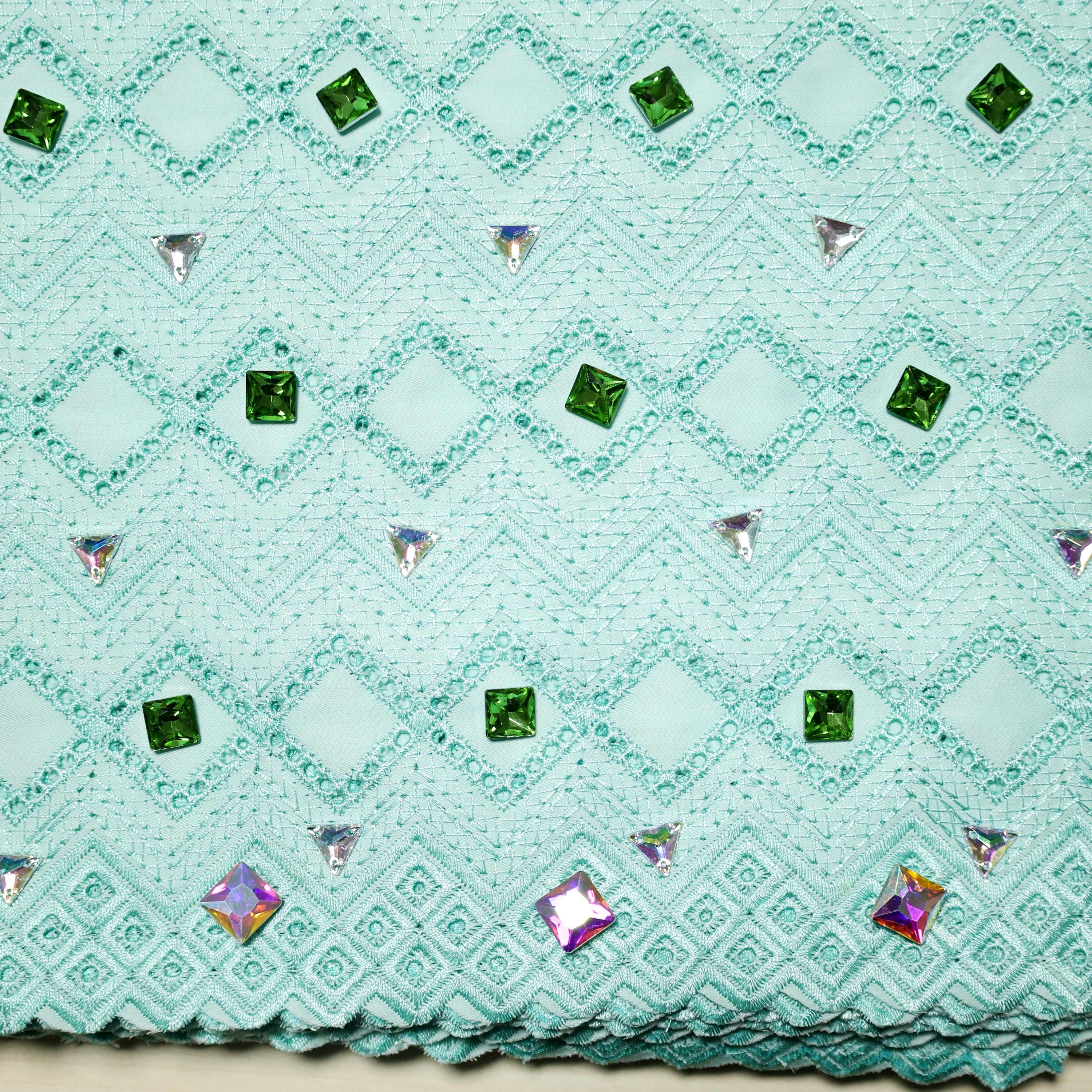Exclusive Cotton Voile Green Swiss Lace Fabric With Crystal Blazelace