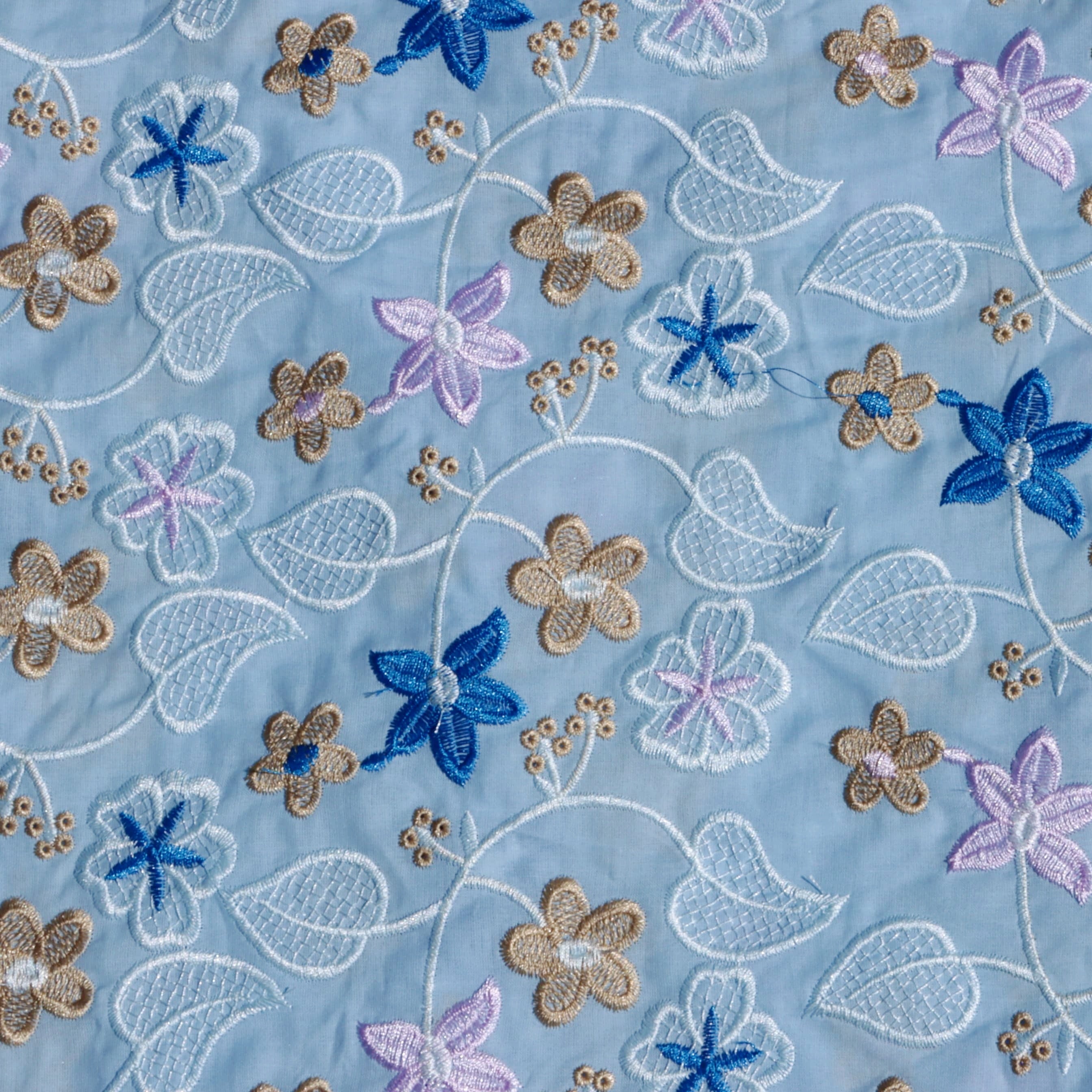 Soft Blue Cotton Voile Swiss Lace Floral Embroidered Guipure Lace Fabric – Perfect for Party & Wedding Blazelace