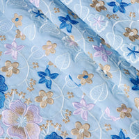Soft Blue Cotton Voile Swiss Lace Floral Embroidered Guipure Lace Fabric – Perfect for Party & Wedding Blazelace