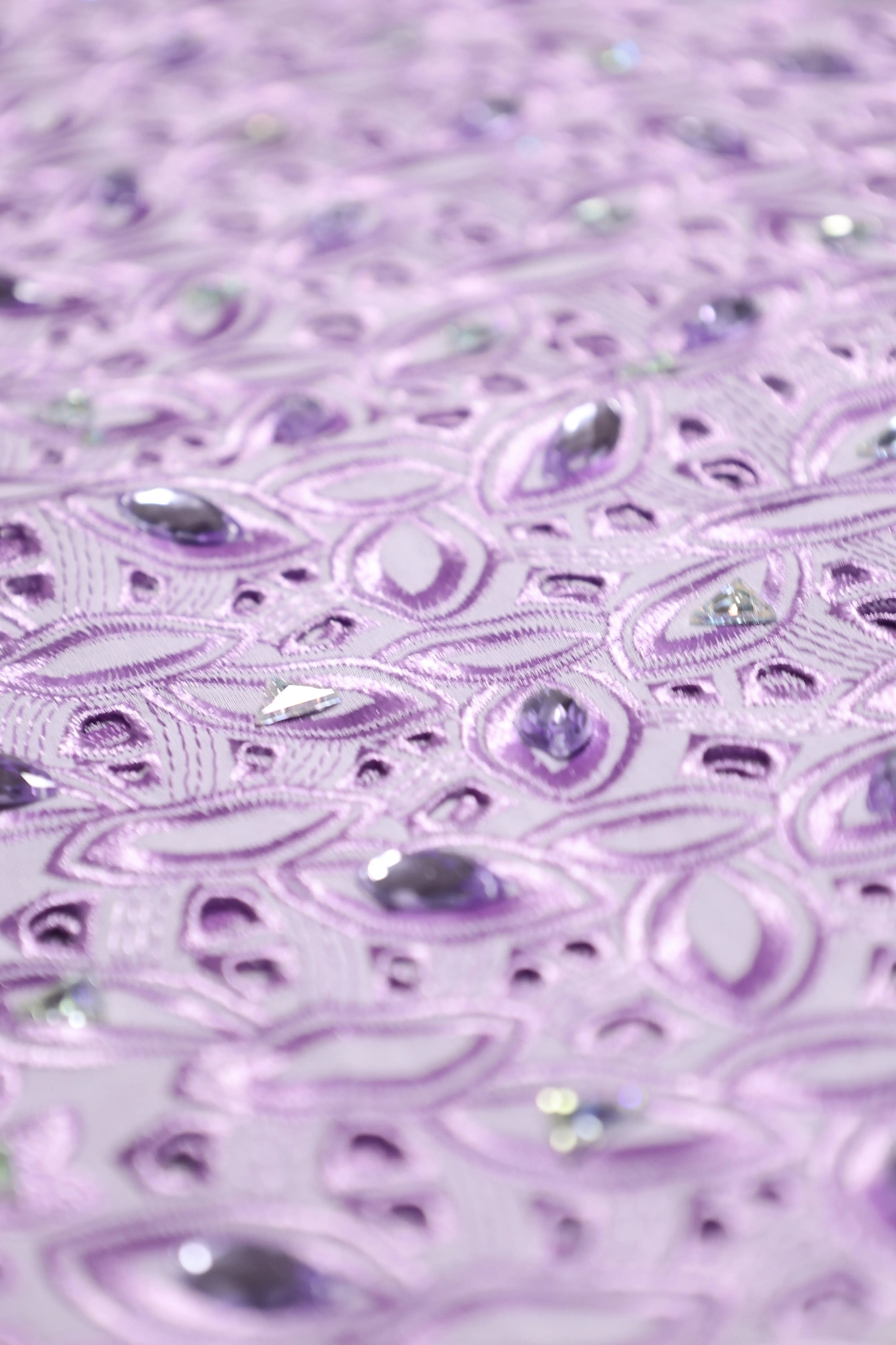 Light purple Cotton Voile Swiss Lace Fabric With Crystal Blazelace