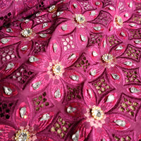 Shiny Cotton Voile Flower Purple Swiss Lace Fabric With Crystal Blazelace