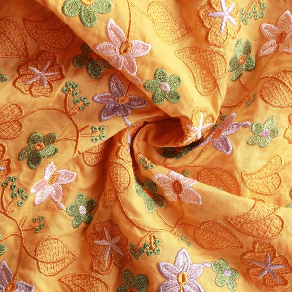 Vibrant Orange Cotton Voile Swiss Lace Floral Embroidered Guipure Lace Fabric – Perfect for Party & Wedding Blazelace