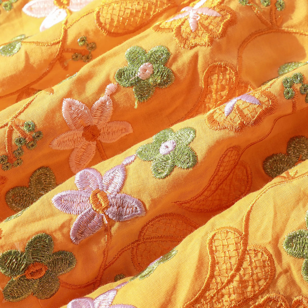 Vibrant Orange Cotton Voile Swiss Lace Floral Embroidered Guipure Lace Fabric – Perfect for Party & Wedding Blazelace