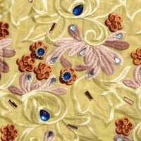 Vibrant Yellow Cotton Voile Swiss Lace Floral Embroidered Beaded Guipure Lace Fabric with Crystal Embellishments – Perfect for Party & Wedding Blazelace