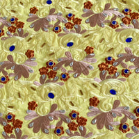 Vibrant Yellow Cotton Voile Swiss Lace Floral Embroidered Beaded Guipure Lace Fabric with Crystal Embellishments – Perfect for Party & Wedding Blazelace
